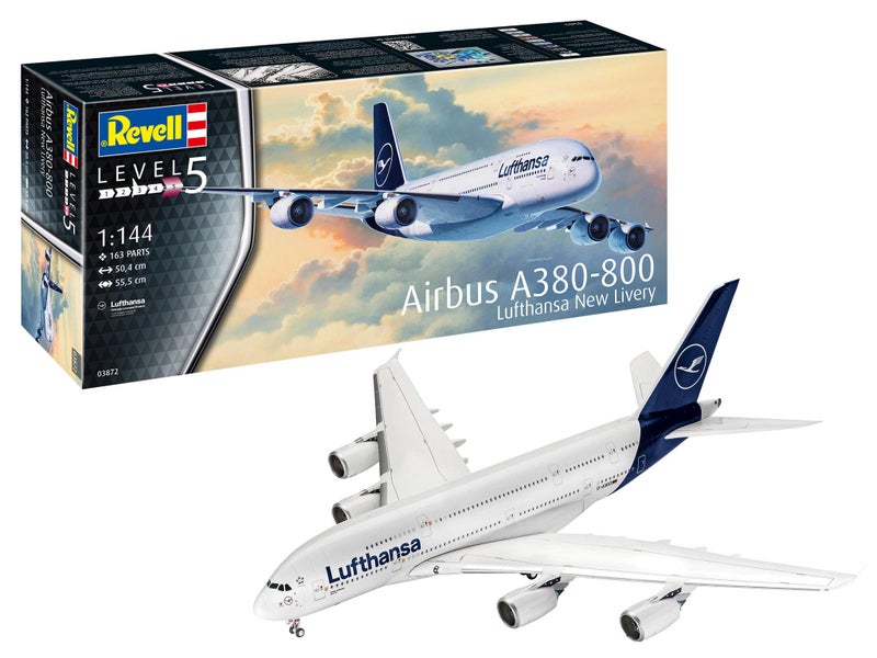 Revell مجموعة نموذج بلاستيكي من ريفيل GmbH ريفيل 03872 1:144 إيرباص A380-800 لوفتهانزا بتصميم جديد - Image 1